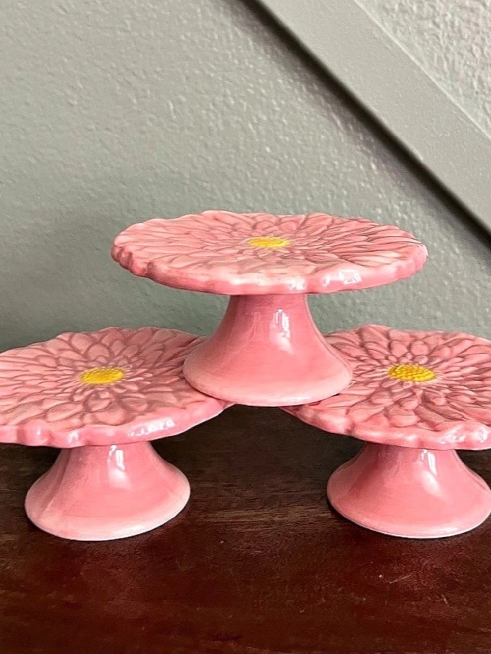 3 Pink Ceramic Flower Cupcake Stands